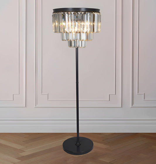 Industrial Crystal Luxury Floor Lamp with a Chandelier Look, Three Tiers Clear Glass