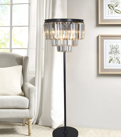 Industrial Crystal Luxury Floor Lamp with a Chandelier Look, Three Tiers Clear Glass