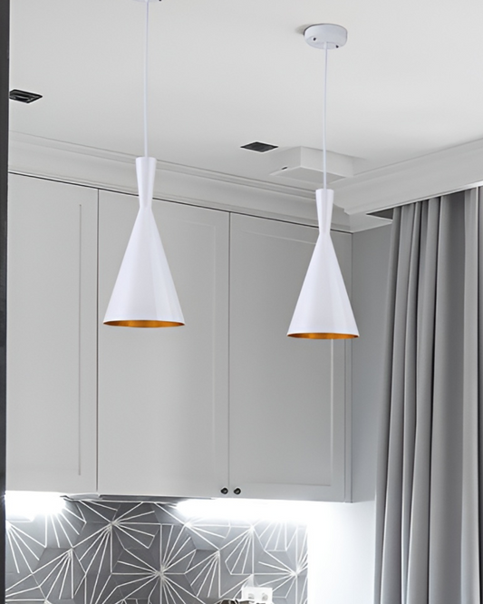 Futuristic White & Gold Single Cone Pendant, Retro Minimalist Light (Set of 1)