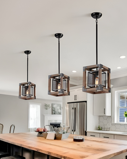 Medieval Ancient Style Pendant Chandelier, Farmhouse Light with Modern Wood (Rustic/Industrial Style)