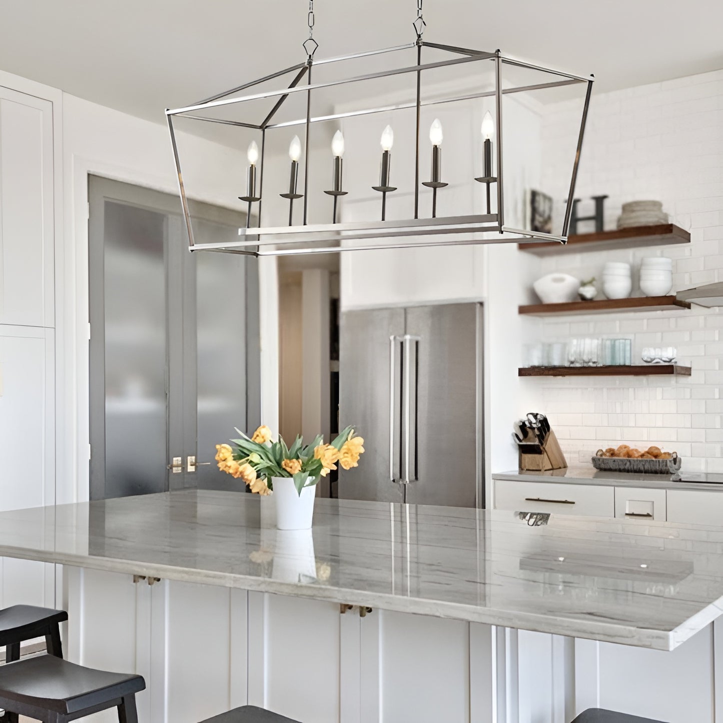 Minimalist Linear Rectangle Chandelier/Lantern for Kitchen Island