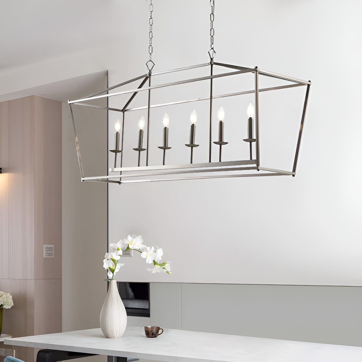 Minimalist Linear Rectangle Chandelier/Lantern for Kitchen Island