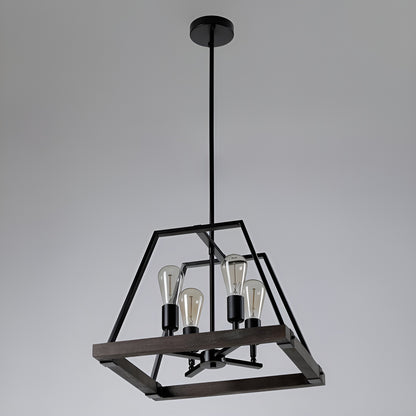 Minimalist Industrial Pendant Light with Wood Frame