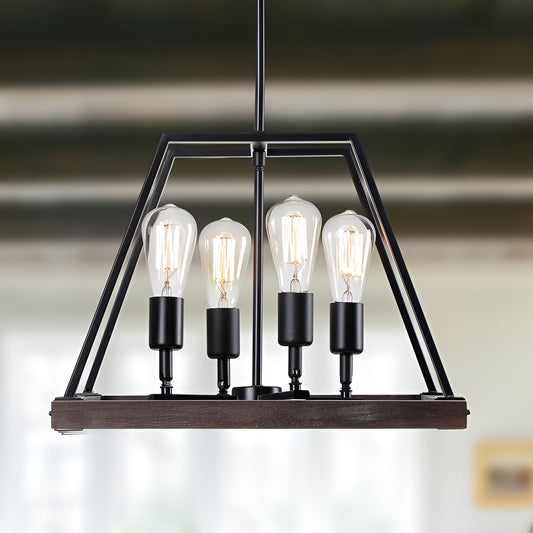 Minimalist Industrial Pendant Light with Wood Frame
