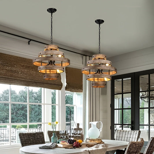 Art Piece Wood Geometric Chandelier, Unique 6-Light Modern Pendant Light